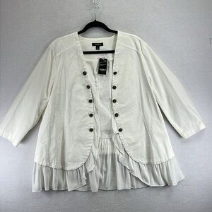 Torrid Ivory Cotton Jacket Sz 2X (18-20) Soft Boho Peplum /Gathered Bottom NWT